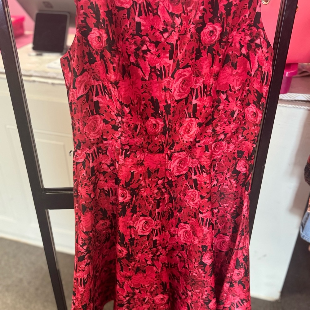 Taylor Red and Black Embellished Fit and Flare Skirt